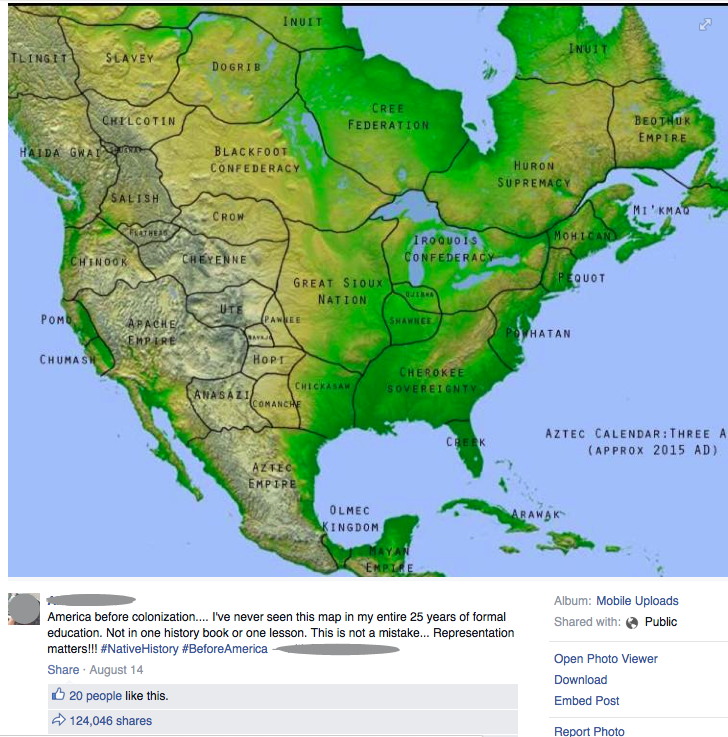 Facebook post of Native American map